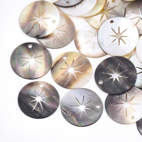 

PandaHall Black Lip Shell Pendants, Flat Round with Star, 20x1mm, Hole: 1.5mm Black Lip Shell Flat Round