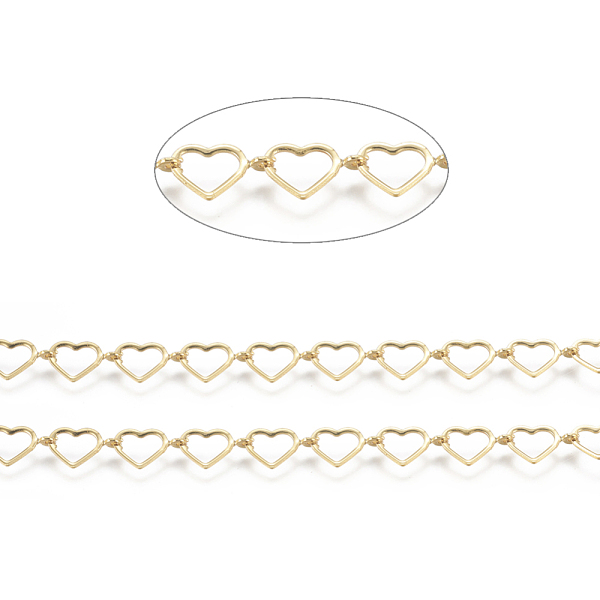 

PandaHall Brass Handmade Beaded Chains, Link Chain, Long-Lasting Plated, Soldered, with Spool, Heart, Real 18K Gold Plated, Link...