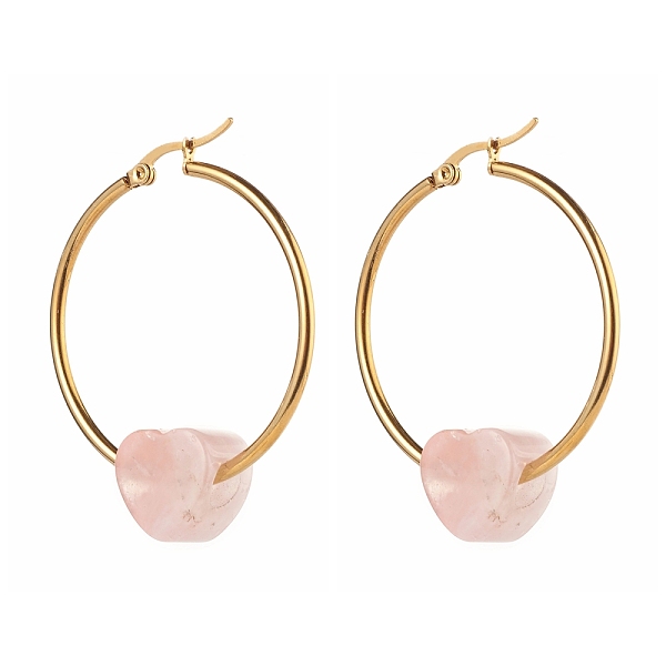 

PandaHall Heart Natural Rose Quartz Beads Earrings for Girl Women, 304 Stainless Steel Big Hoop Earrings, Golden, 49x39.5mm, Pin: 0.8mm Rose...