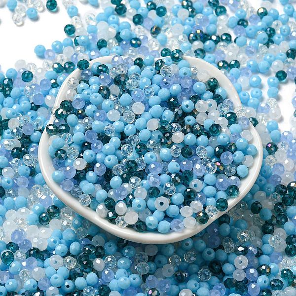 

PandaHall Glass Beads, Faceted, Rondelle, Light Sky Blue, 4x3mm, Hole: 0.4mm, about 6800pcs/500g Glass Rondelle