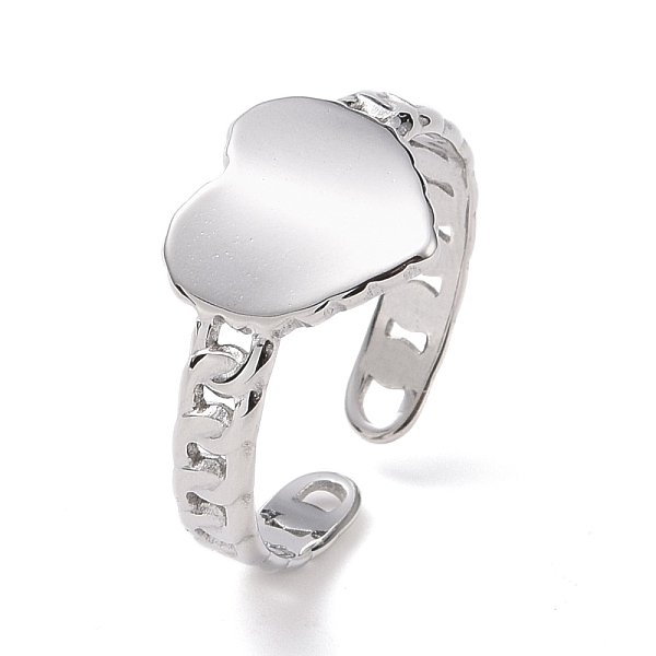 

PandaHall 304 Stainless Steel Heart Open Cuff Ring for Women, Stainless Steel Color, US Size 6 1/4(16.7mm) 304 Stainless Steel