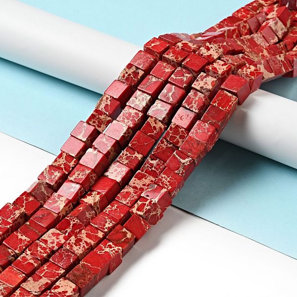 

PandaHall Natural Imperial Jasper Beads Strands, Dyed, Cube, FireBrick, 10~11x10~11x10~11mm, Hole: 1mm, about 39pcs/strand, 15.35''(39cm)..., Red