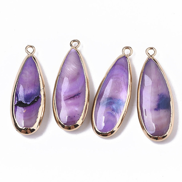 

PandaHall Natural Freshwater Shell Pendants, with Iron Loops, Edge Golden Plated, Dyed, Teardrop, Violet, 31~33x10.5~12x5mm, Hole: 1.8mm..., Purple