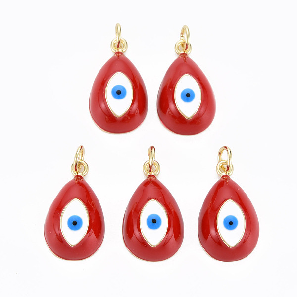 

PandaHall Real 16K Gold Plated Brass Enamel Pendants, with Jump Ring, Cadmium Free & Nickel Free & Lead Free, Teardrop with Evil Eye..., Red