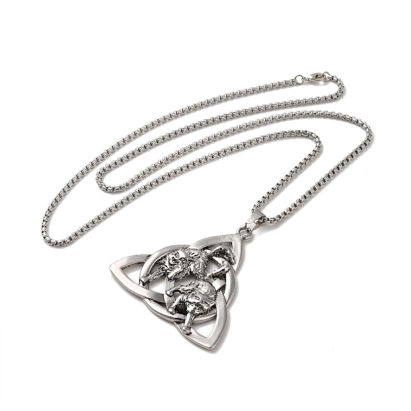

PandaHall Trinity Knot with Wolf Alloy Pendant Necklace with Box Chains, Antique Silver, 24.09 inch(61.2cm) Alloy Trinity Knot
