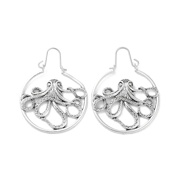

PandaHall Alloy Hoop Earrings, Octopus, Antique Silver, 49x36.5mm Alloy Octopus