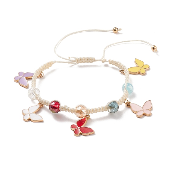 

PandaHall Round Glass Braided Bead Bracelet with Alloy Enamel Butterfly Charm for Women, Colorful, Inner Diameter: 1-3/4~3-7/8 inch...
