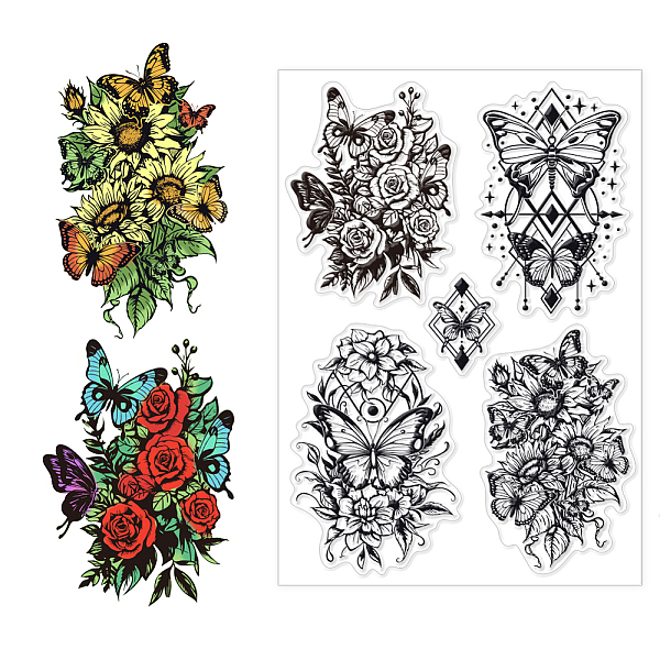 

PandaHall CHGCRAFT Butterfly Flower Clear Stamps Silicone Stamps Vintage Background Transparent Stamps for Card Making DIY Scrapbooking...