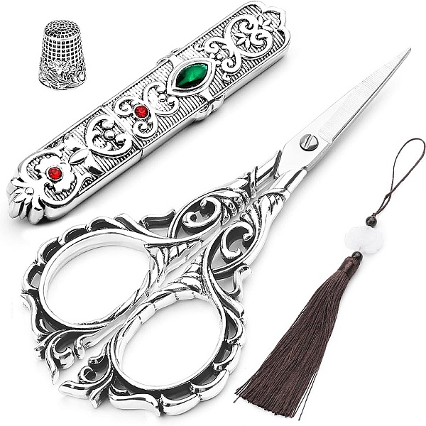 

PandaHall Stainless Steel Scissors Needle Sewing Tool Set, Antique Silver, 145x85x34mm Stainless Steel Tool