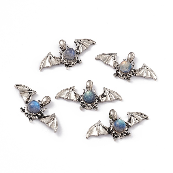 

PandaHall Natural Labradorite Pendants, Halloween Bat Charms, with Antique Silver Color Brass Findings, 18x37x9mm, Hole: 5x2.5mm Labradorite...