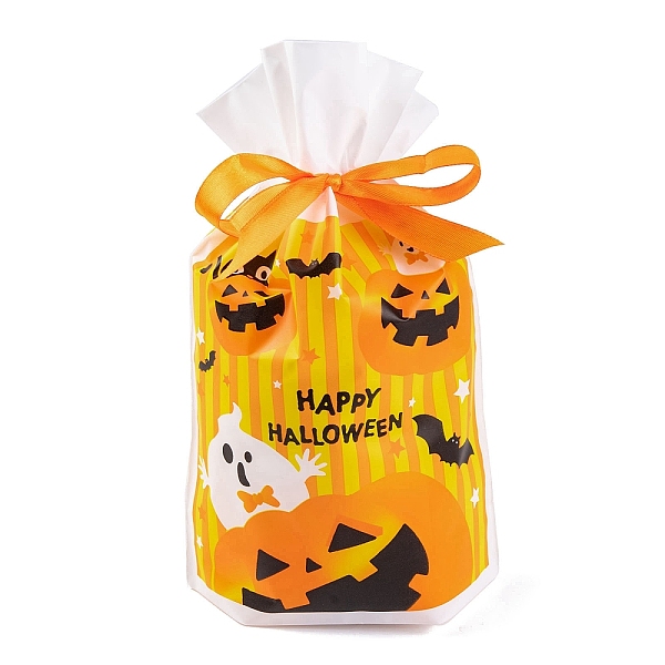 

PandaHall 50Pcs Rectangle Halloween Candy Plastic Bags, Pumpkin Printed Candy Drawstring Bags, Gold, 23.2x14.9x0.05cm Plastic Pumpkin Gold