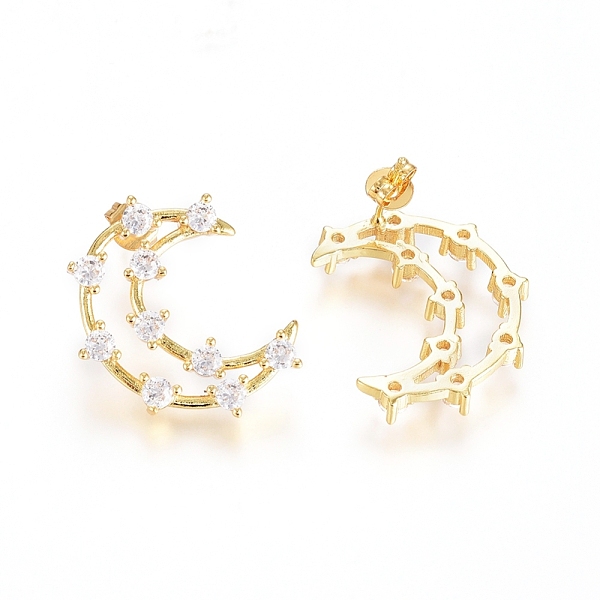 

PandaHall Brass Micro Pave Clear Cubic Zirconia Stud Earrings, with Ear Nuts, Long-Lasting Plated, Moon, Real 18K Gold Plated, 25x20.5x3mm...