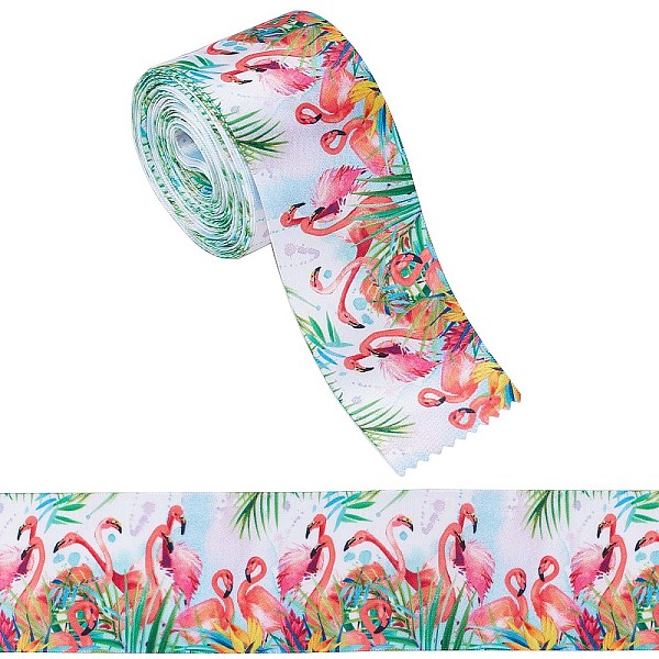 

PandaHall GORGECRAFT 10 Yards Printed Polyester Ribbon Wired Edge Flamingo Pattern Ribbons Spring Summer Fabric Craft Decorative Ribbon for...