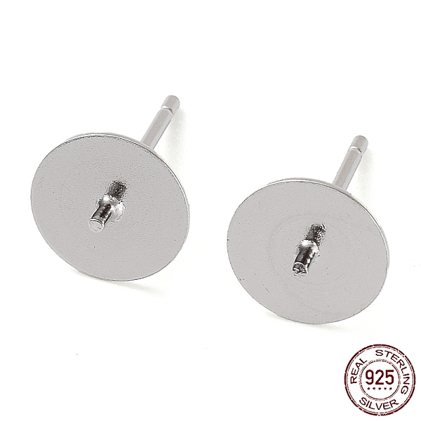 

PandaHall Rhodium Plated 925 Sterling Silver Stud Earring Findings, Flat Pad, for Half Drilled Bead, with S925 Stamp, Real Platinum Plated...