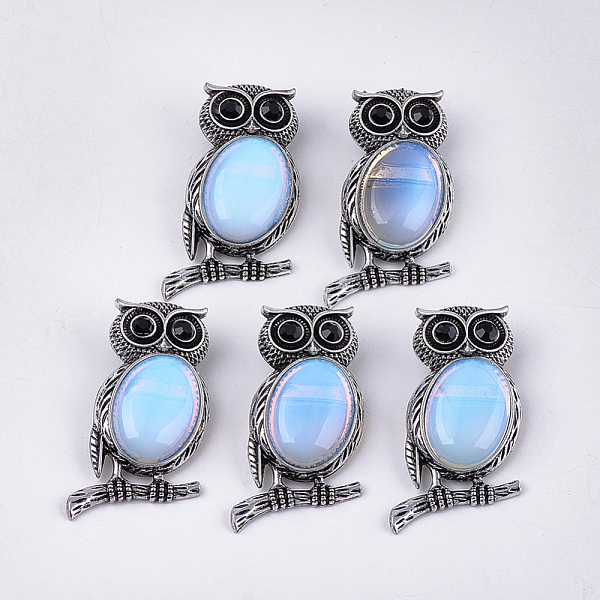 

PandaHall Opalite Brooches/Pendants, with Rhinestone and Alloy Findings, Owl, Antique Silver, 51x28~29x15~16.5mm, Hole: 4.5x8.5mm, Pin..., Black