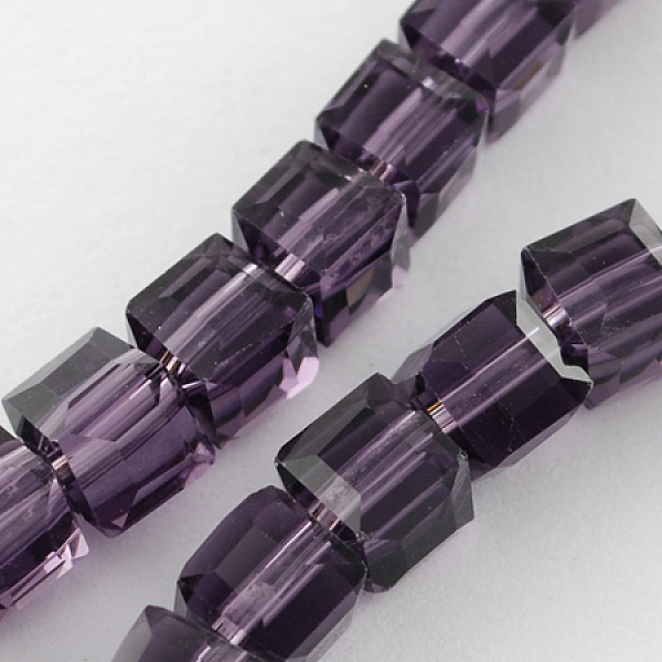

PandaHall Glass Bead Strands, Faceted, Cube, Indigo, 7~8x7~8x7~8mm, Hole: 1.5mm, about 97~100pcs/strand, 70~71cm Glass Cube Purple