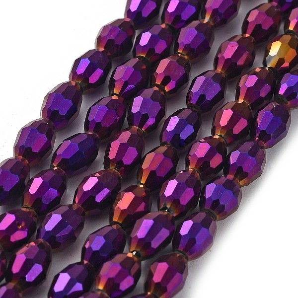 

PandaHall Electroplate Glass Beads Strands, Purple Plated, Faceted Oval, Indigo, bead: 8mm long, 6mm thick, hole: 1.5mm, about 72pcs/strand...