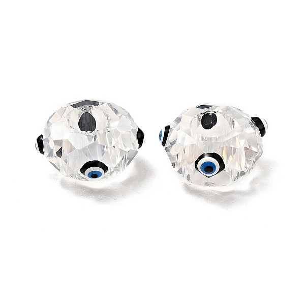 

PandaHall Transparent Glass European Beads, Large Hole Beads, with Enamel, Faceted, Rondelle with Evil Eye Pattern, Black, 14x8mm, Hole: 6mm...