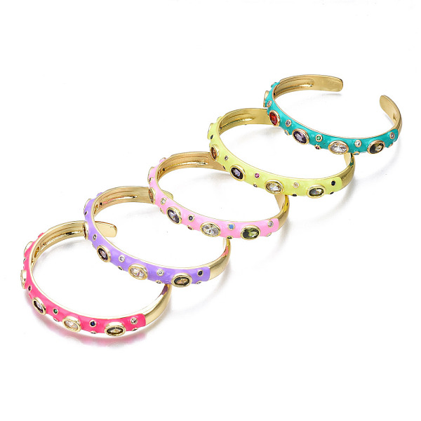 

PandaHall Colorful Cubic Zirconia Flat Cuff Bangle, Real 18K Gold Plated Brass Enamel Brass Open Bangle, Nickel Free, Mixed Color, Inner..., Multicolor