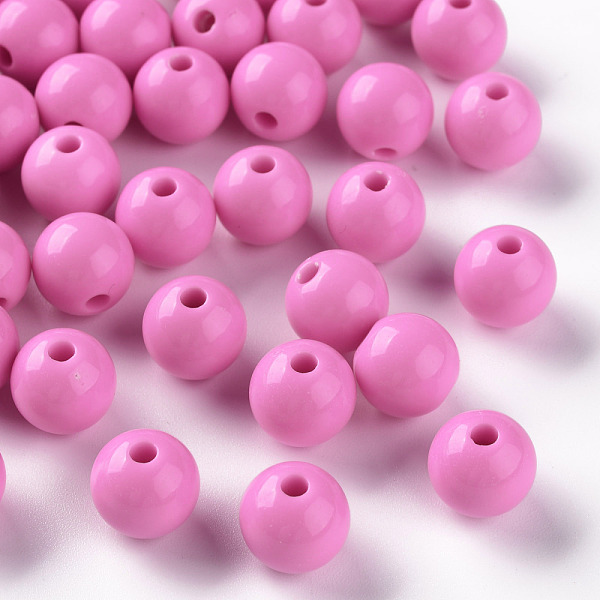 

PandaHall Opaque Acrylic Beads, Round, Hot Pink, 10x9mm, Hole: 2mm, about 940pcs/500g Acrylic Round