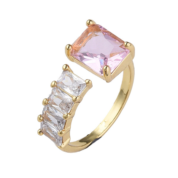 

PandaHall Cubic Zirconia Rectangle Open Cuff Ring, Real 18K Gold Plated Brass Jewelry for Women, Nickel Free, Pearl Pink, US Size 6 1/4...