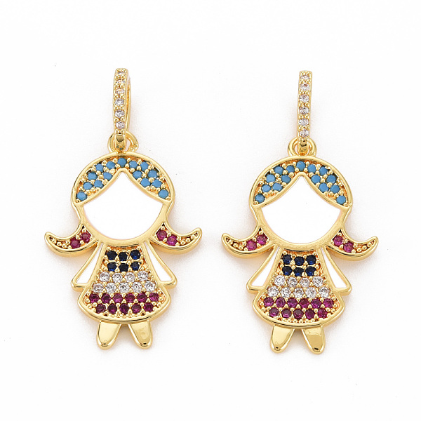 

PandaHall Brass Micro Pave Colorful Cubic Zirconia Pendants, with Enamel, Nickel Free, Real 18K Gold Plated, Girl, White, 24.5x16.5x2mm...