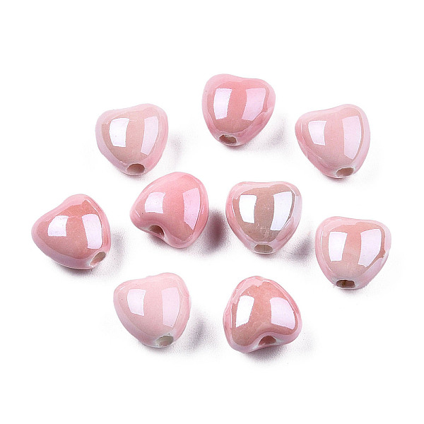 

PandaHall Pearlized Handmade Porcelain Beads, Heart, Pink, 10x10x7mm, Hole: 1.8mm Porcelain Heart Pink