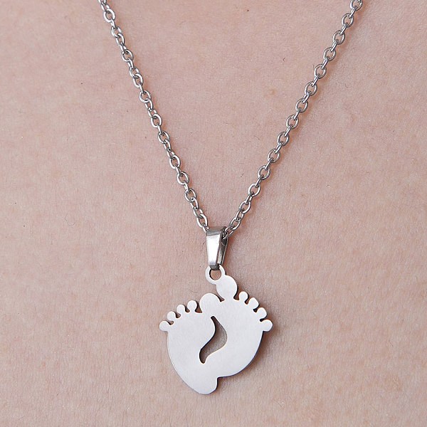 

PandaHall 201 Stainless Steel Foot Print Pendant Necklace, Stainless Steel Color, 17.72 inch(45cm) 201 Stainless Steel