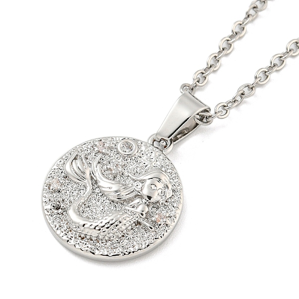 

PandaHall Brass Micro Pave Clear Zirconia Pendant Necklace for Women, Mermaid, Platinum, 19.84 inch(504mm) Brass Flat Round