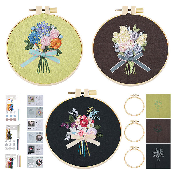 

PandaHall DIY Bouquet Pattern 3D Embroidery Starter Kits, including Canvas Fabric, Thread, Sewing Needle, Beads, Instruction Sheet, Plastic..., Multicolor