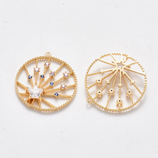 

PandaHall Brass Micro Pave Cubic Zirconia Pendants, Nickel Free, Flat Round with Star, Real 18K Gold Plated, Colorful, 22.5x20.5x4mm, Hole...