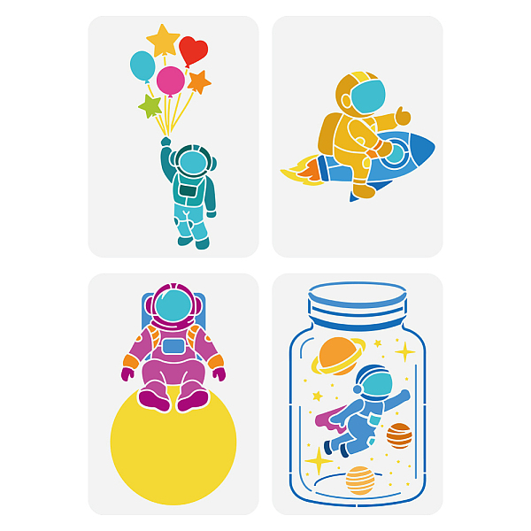 

PandaHall FINGERINSPIRE 4 Pcs Astronaut Stencil 11.7x8.3inch Reusable Rockets Planet Balloon Star Drawing Template DIY Art Space Theme Home...