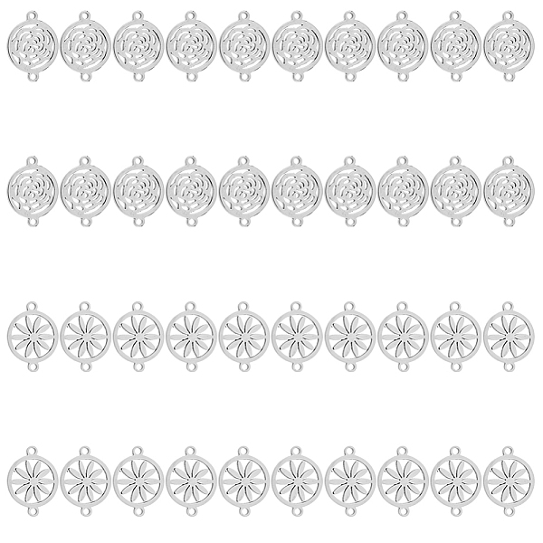 

PandaHall DICOSMETIC 40Pcs 2 Styles Flower Connector Charms Hollow Flat Round Charms with Rose Flower and Sunflower Pattern Double Loops...