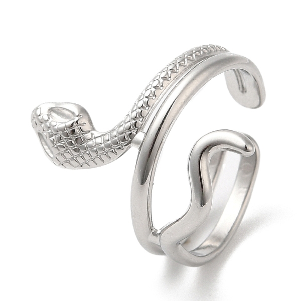 

PandaHall 304 Stainless Steel Snake Open Cuff Ring for Women, Stainless Steel Color, Inner Diameter: 17mm 304 Stainless Steel