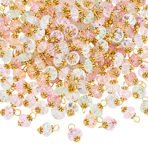 

PandaHall DICOSMETIC 150Pcs Crystal Dangle Charms Small Glass Pendants Rondelle Crackle Glass Charms with Brass Findings for DIY Craft..., Multicolor