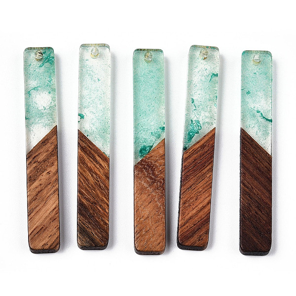 

PandaHall Transparent Resin & Walnut Wood Big Pendants, with Glitter Powder, Rectangle Charms, Light Sea Green, 51.5x7.5x3mm, Hole: 1.8mm...