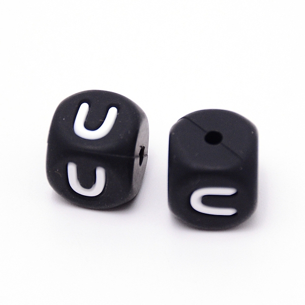 

PandaHall Silicone Beads, Cube with Letter.U, Black, 12x12x12mm, Hole: 2mm Silicone Cube Black