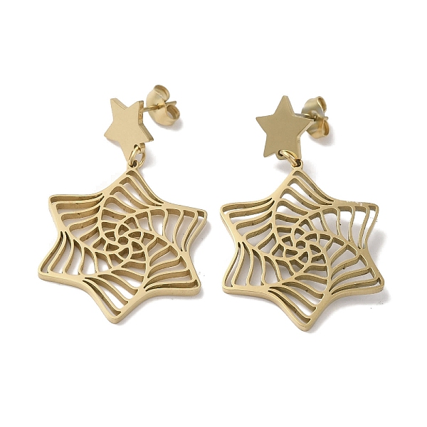

PandaHall 304 Stainless Steel Dangle Stud Earrings for Women, Hollow Star, Real 18K Gold Plated, 41.5x24.5mm 304 Stainless Steel Star