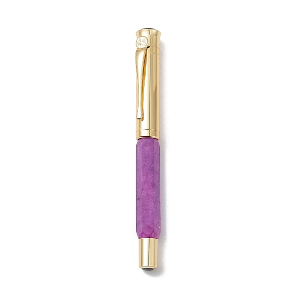 

PandaHall Dyed Natural Quartz Brass Pens, Reiki Energy Fountain Pen, with Pen Case, Office & School Supplies, 142x19x14mm Quartz