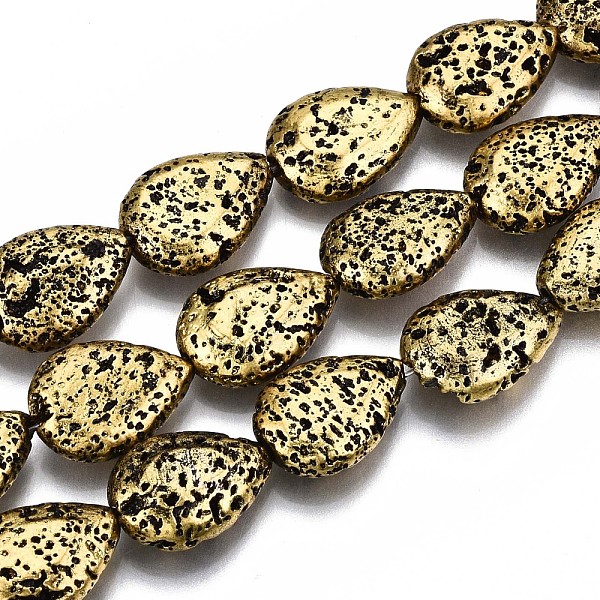 

PandaHall Electroplated Natural Lava Rock Bead Strands, Bumpy, Teardrop, Golden Plated, 15x11x5mm, Hole: 1.2mm, about 28pcs/strand, 15.75...