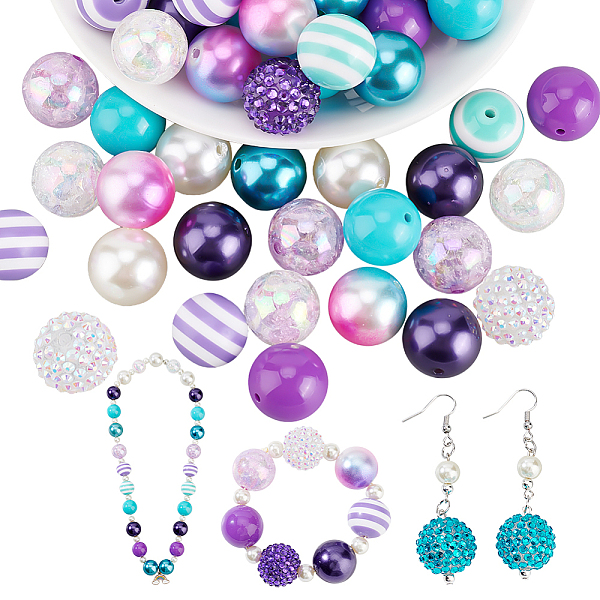 

PandaHall 1 Set 5 Styles Resin Round Beads Set, Stripe Resin Beads & Resin Rhinestone Beads & Cracked Beads & Opaque Beads, Mixed Color..., Multicolor