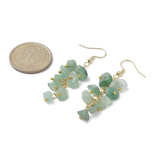 

PandaHall Natural Green Aventurine Chips Dangle Earrings, Golden 304 Stainless Steel Cluster Earrings, 58~60x12~16mm Green Aventurine