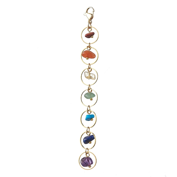 

PandaHall Natural & Synthetic Gemstone Pendant Decorations, with 304 Stainless Steel Lobster Claw Clasps, Golden, 109mm Mixed Stone