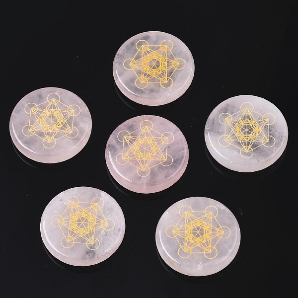 

PandaHall Natural Rose Quartz Cabochons, Alchemy Cabochons, Flat Round with Magic Circle Pattern, 25x5mm, about 6pcs/bag Rose Quartz Flat...