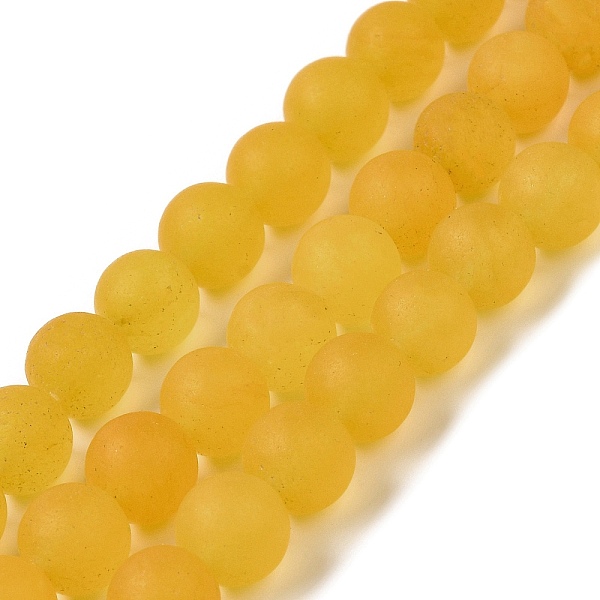 

PandaHall Natural Dyed White Jade Beads Strands, Frosted, Round, Goldenrod, 8~8.5mm, Hole: 1mm, about 47~48pcs/strand, 14.69''~14.96''..., Gold