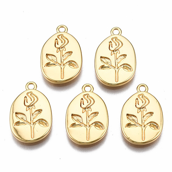 

PandaHall Brass Pendants, Nickel Free, Oval with Flower, Real 18K Gold Plated, 17.5x11.5x2mm, Hole: 1.5mm Brass Oval