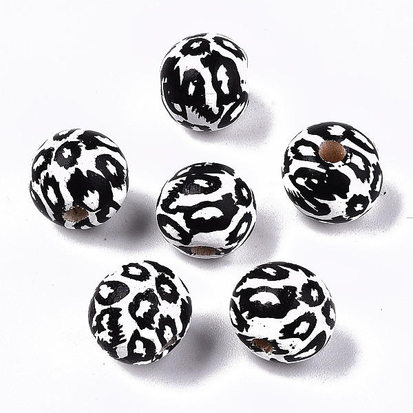 

PandaHall Printed Natural Wooden Beads, Round with Cow Pattern, Black, 10x9mm, Hole: 2.5mm Schima Wood Round Black