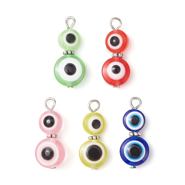 

PandaHall Evil Eye Resin Pendants, Double Flat Round Lucky Eye Charms with Antique Silver Plated Alloy Beads, Mixed Color, 24x10x6mm, Hole..., Multicolor