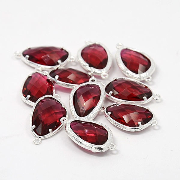

PandaHall Silver Color Plated Brass Glass Links connectors, Faceted Teardrop, Dark Red, 24x13x6mm, Hole: 1mm Glass Teardrop
