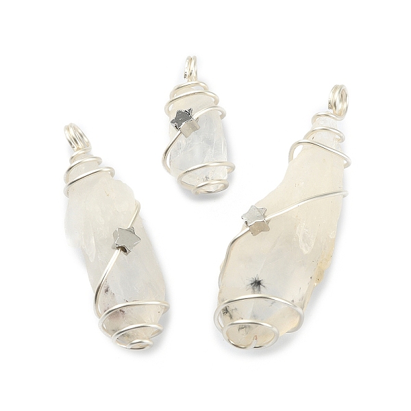 

PandaHall Natural Quartz Crystal Pendants, Silver Color Plated Copper Wire Wrapped Nuggets Charms with Star, Silver Color Plated...